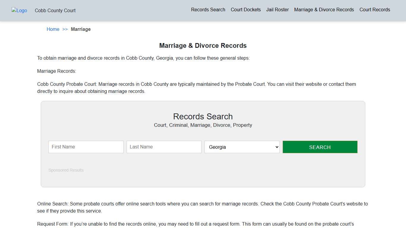 Marriage & Divorce Records | Cobb County GA Court